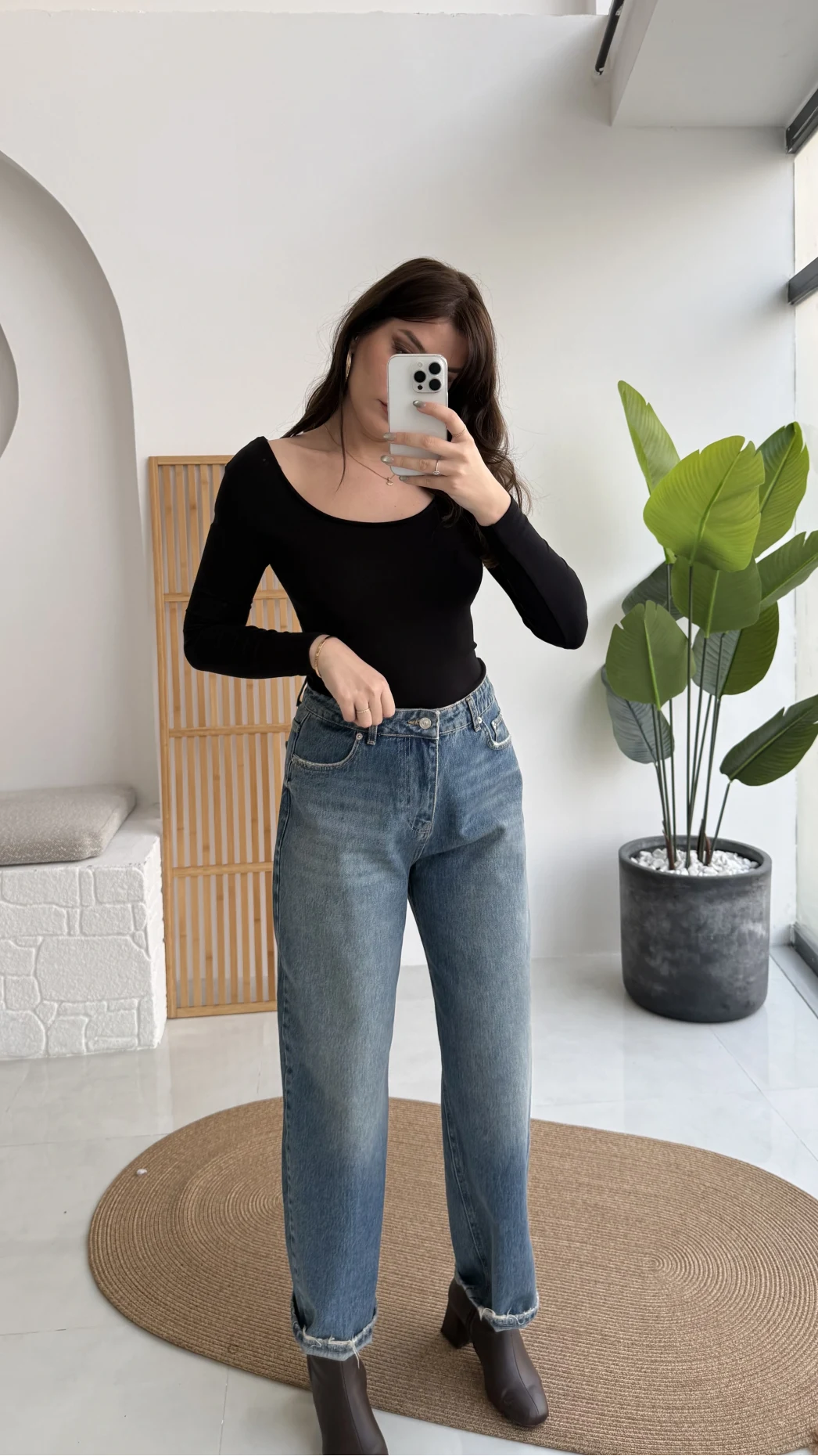 Mavi Yüksek Bel Baggy Jean Pantolon - Kod: 1055