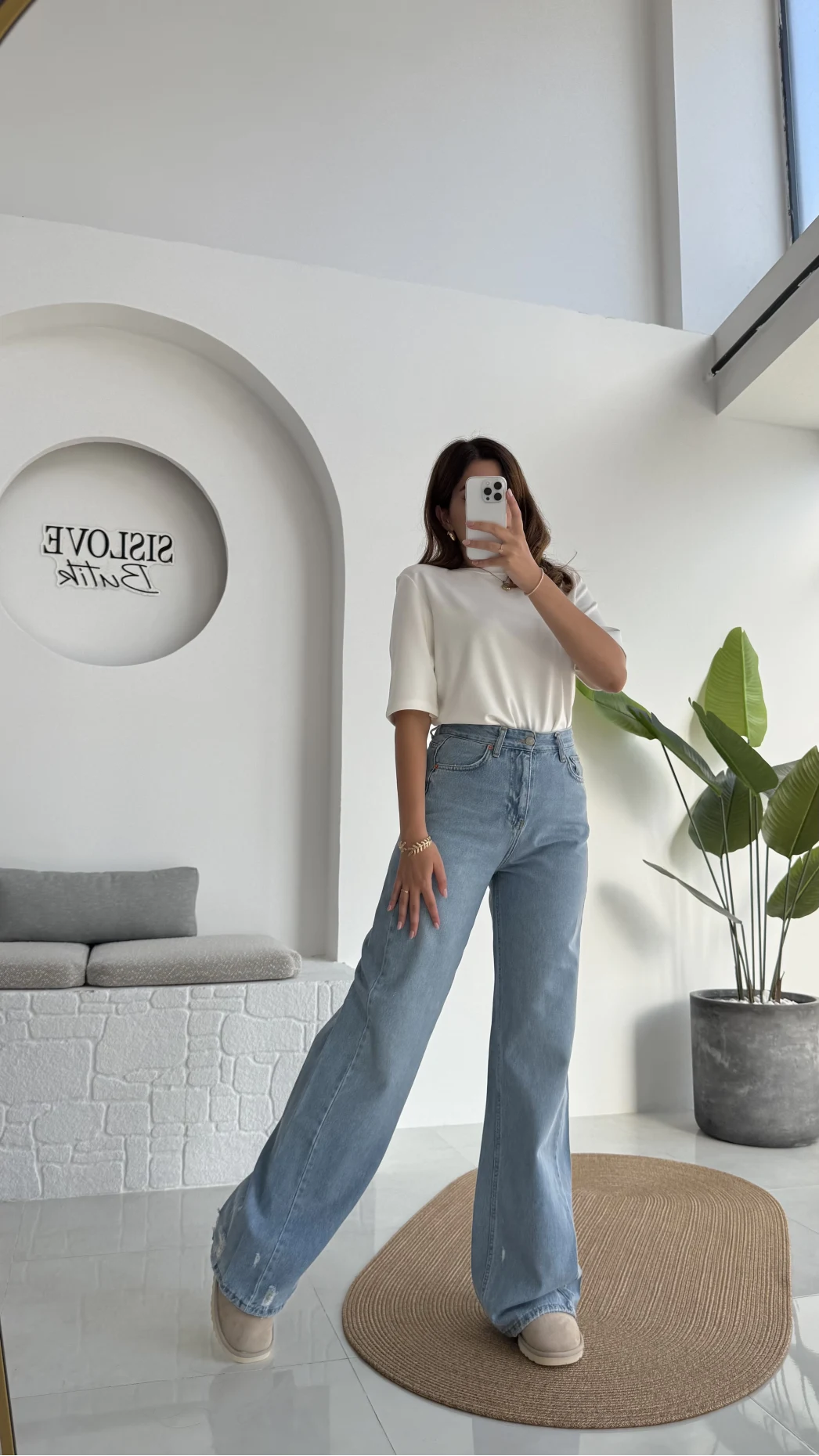 Mavi Yüksel Bel Bol Paça Denim Jean Pantolon - Kod: 864