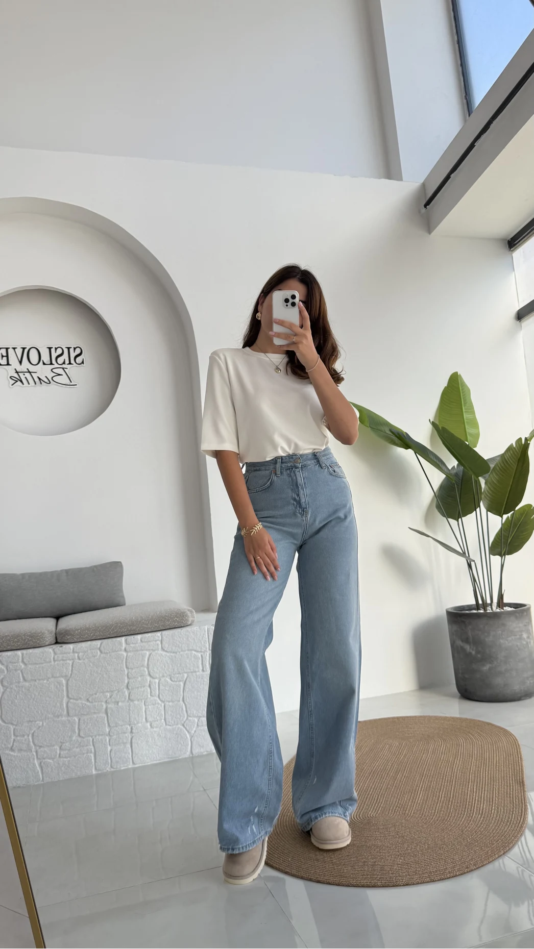 Mavi Yüksel Bel Bol Paça Denim Jean Pantolon - Kod: 864