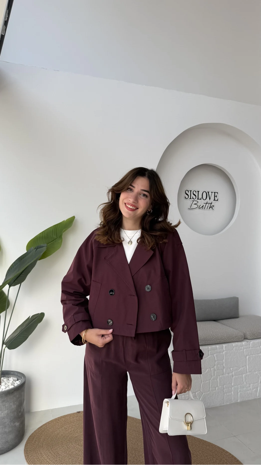 Maya Yarım Kruvaze Trençkot - Bordo - Kod: 7529