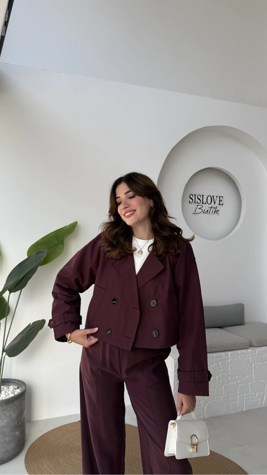 Maya Yarım Kruvaze Trençkot - Bordo - Kod: 7529