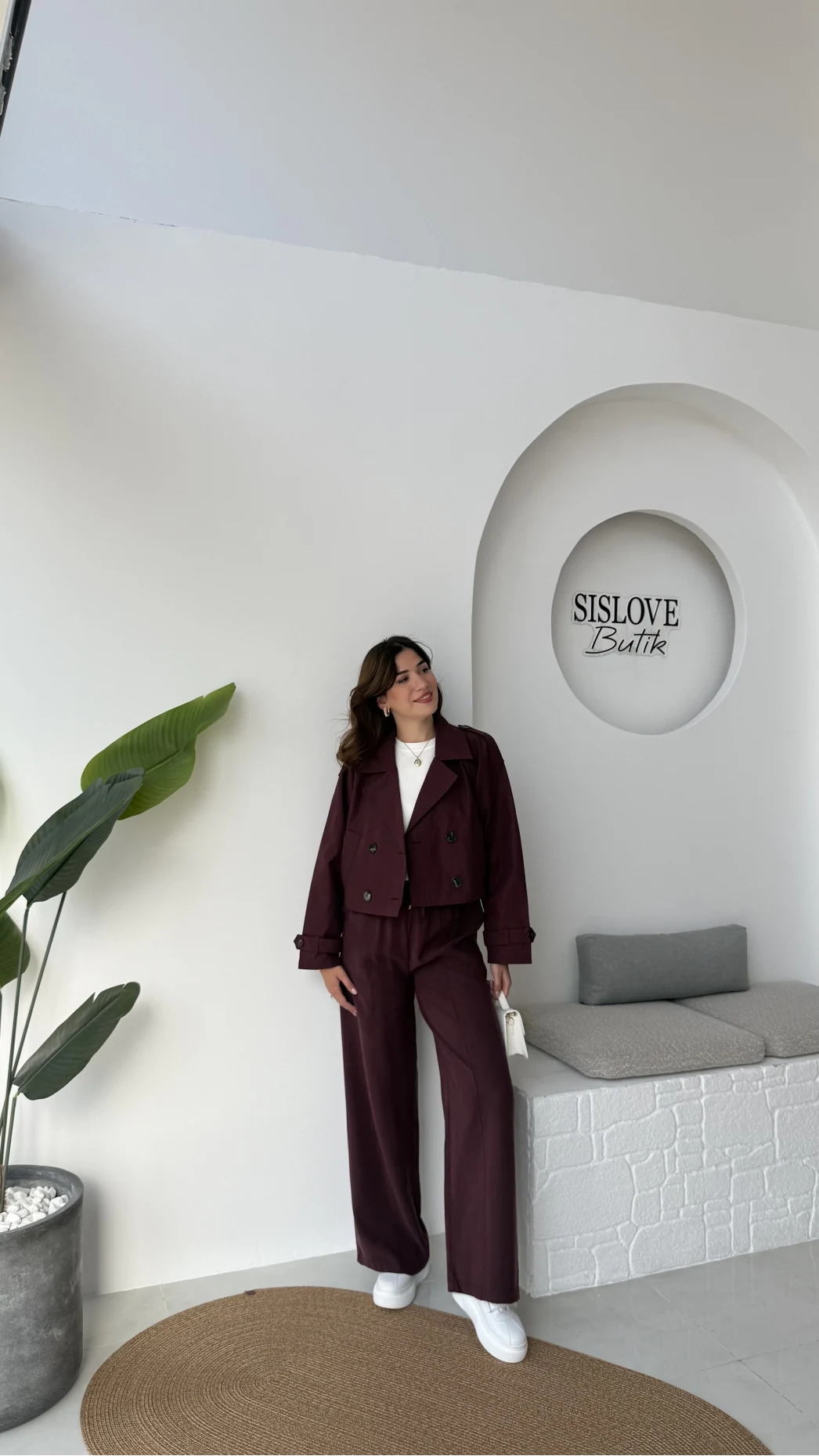 Maya Yarım Kruvaze Trençkot - Bordo - Kod: 7529