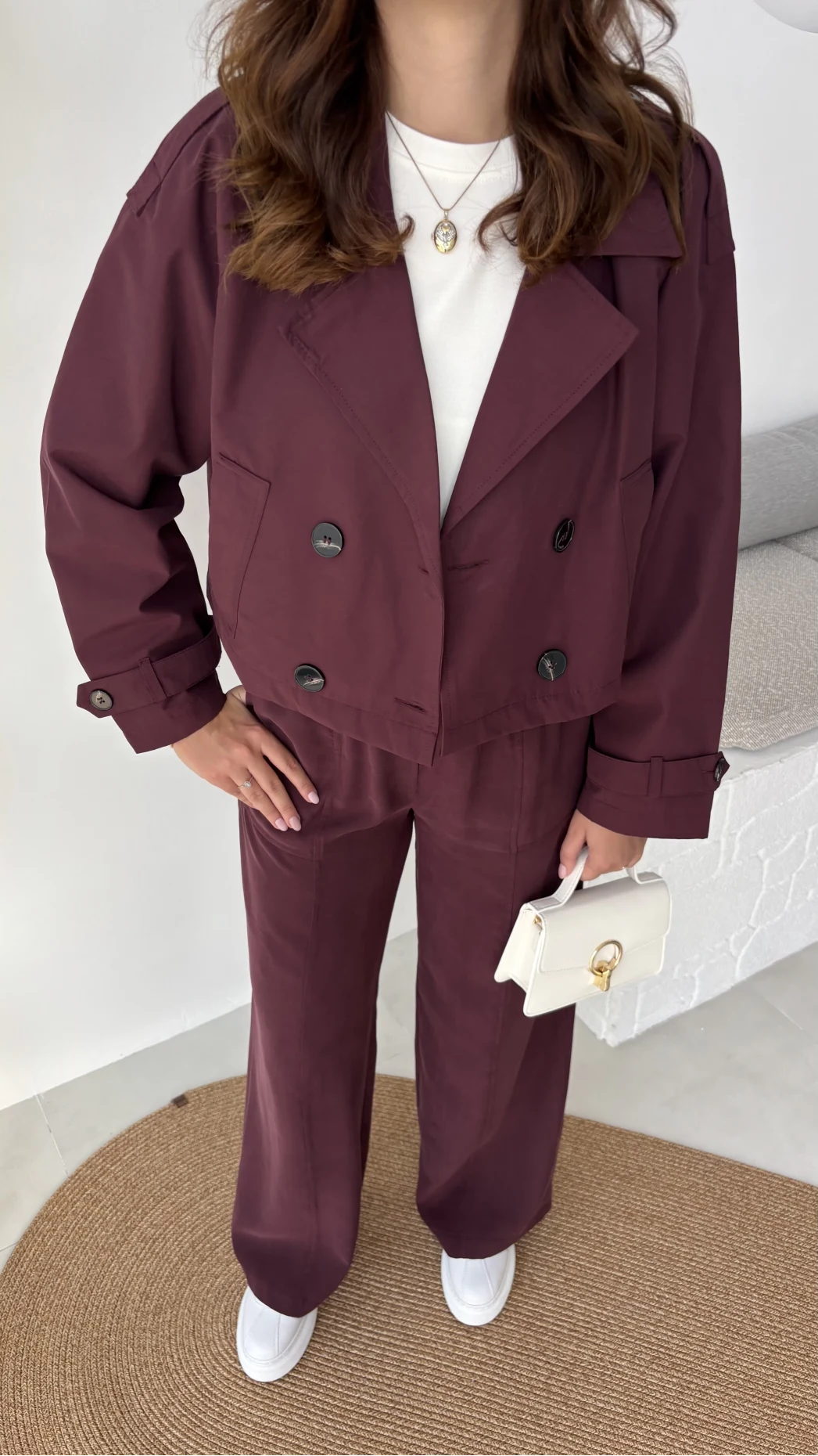 Maya Yarım Kruvaze Trençkot - Bordo - Kod: 7529