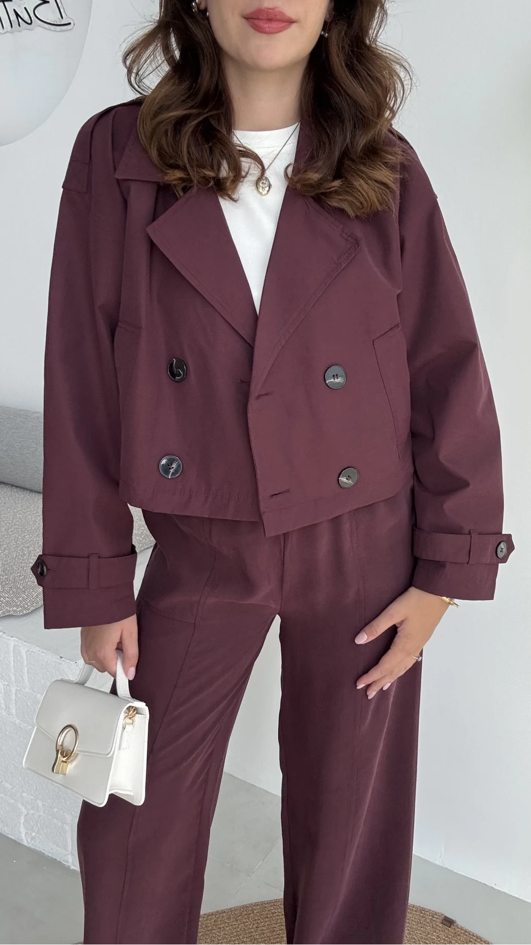 Maya Yarım Kruvaze Trençkot - Bordo - Kod: 7529