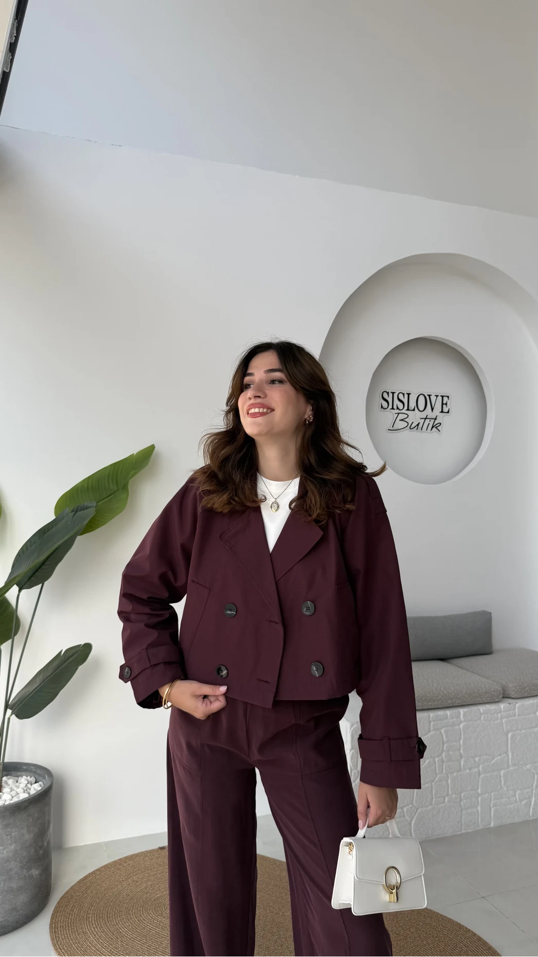 Maya Yarım Kruvaze Trençkot - Bordo - Kod: 7529