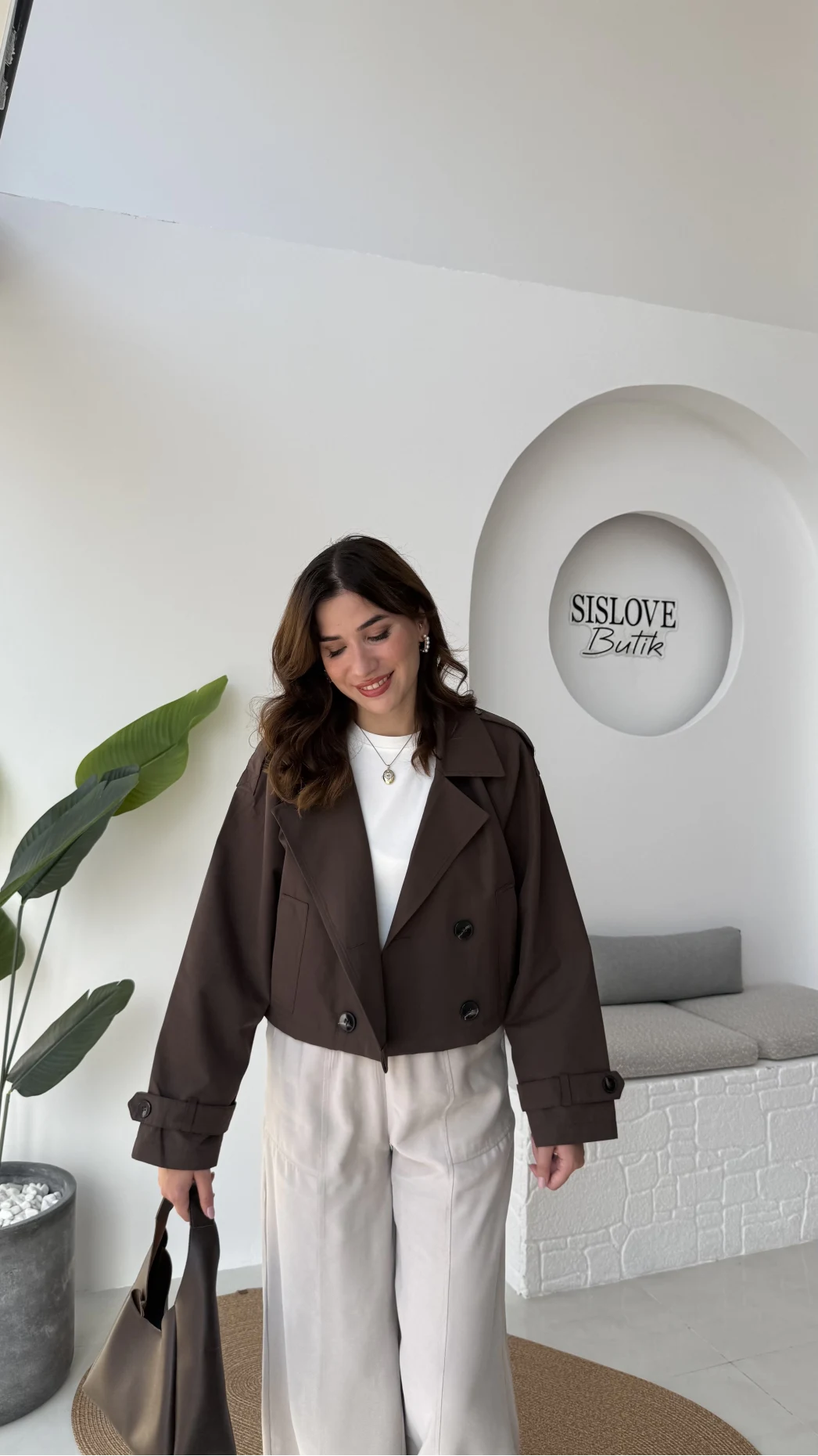 Maya Yarım Kruvaze Trençkot - Kahve - Kod: 7529