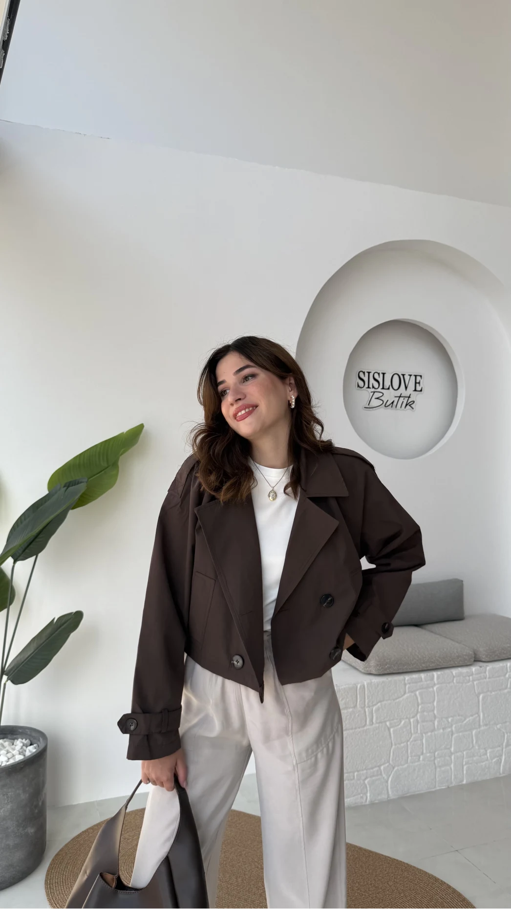 Maya Yarım Kruvaze Trençkot - Kahve - Kod: 7529