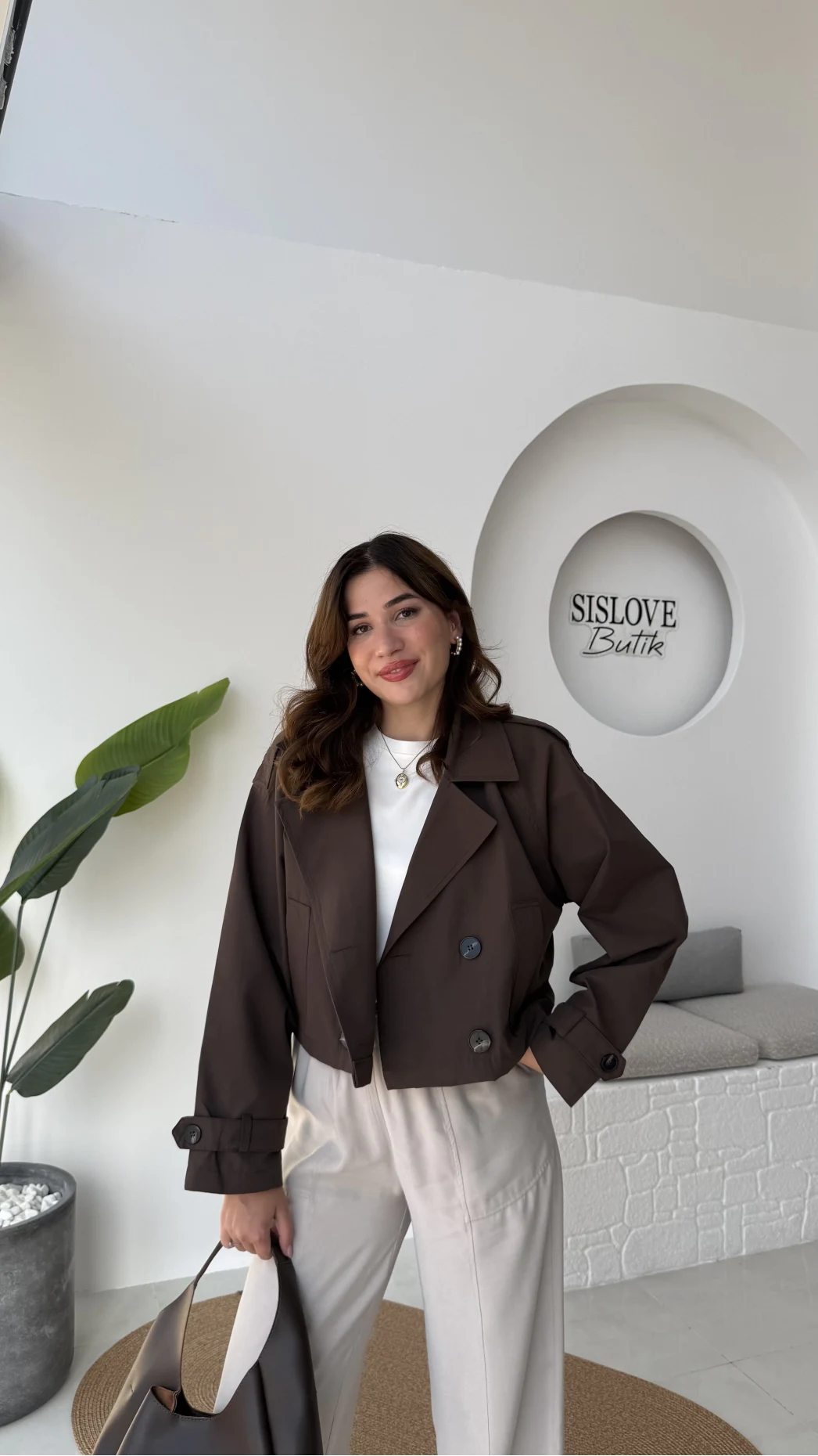 Maya Yarım Kruvaze Trençkot - Kahve - Kod: 7529