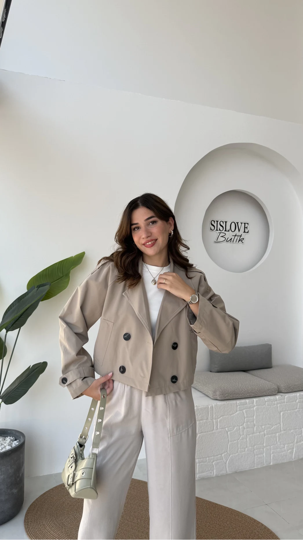 Maya Yarım Kruvaze Trençkot - Vizon - Kod: 7529