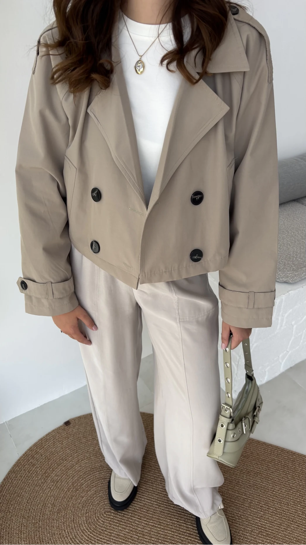 Maya Yarım Kruvaze Trençkot - Vizon - Kod: 7529