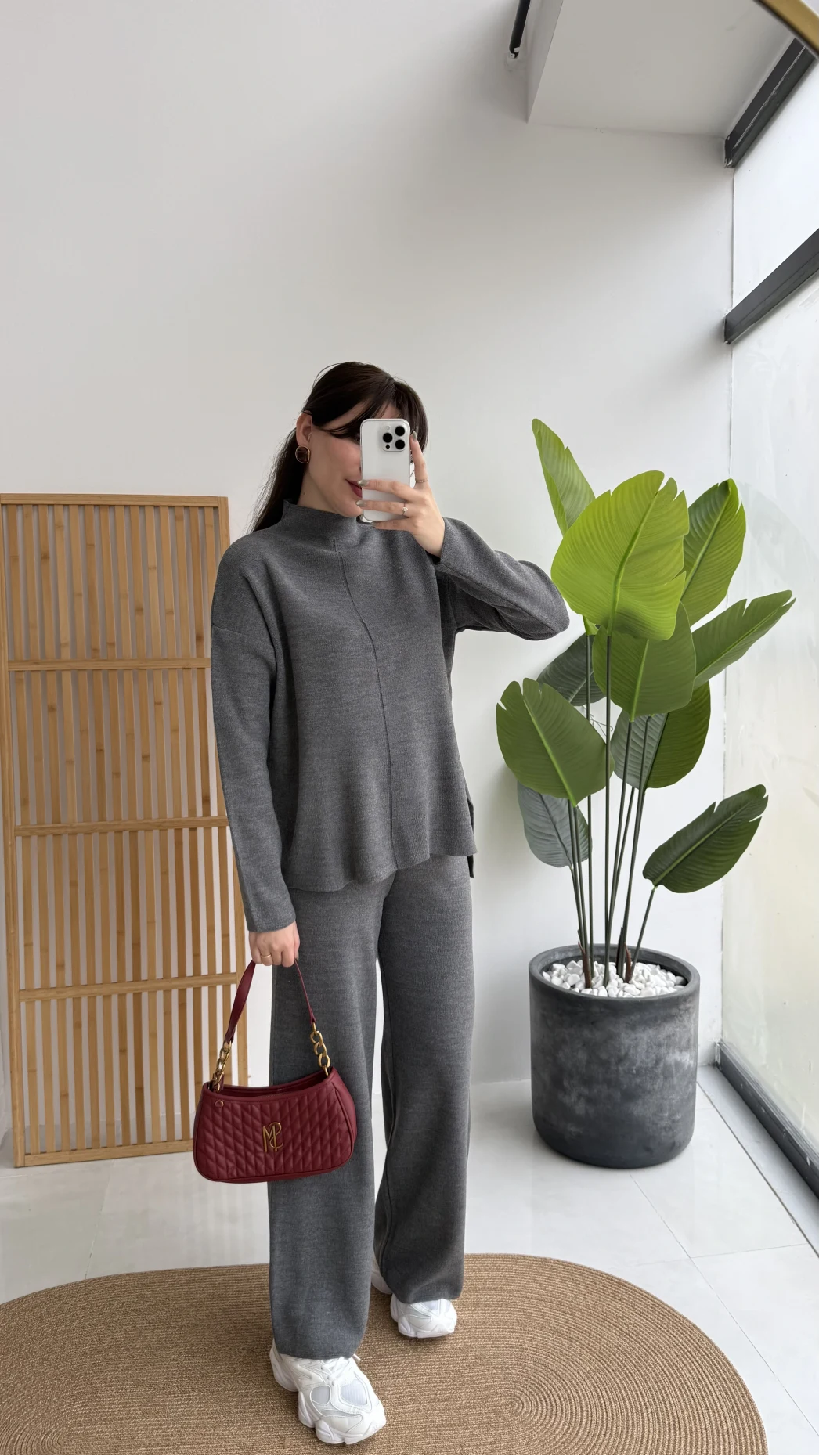 Maysa Dik Yaka Triko Takım - Antrasit - Kod: 3804