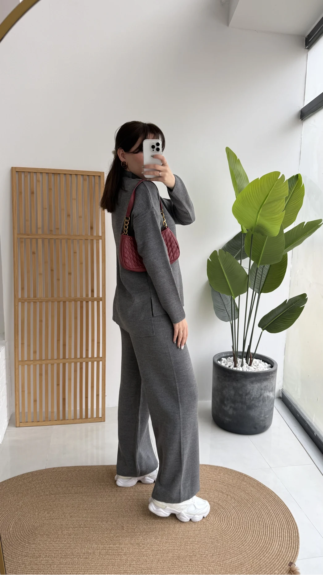 Maysa Dik Yaka Triko Takım - Antrasit - Kod: 3804