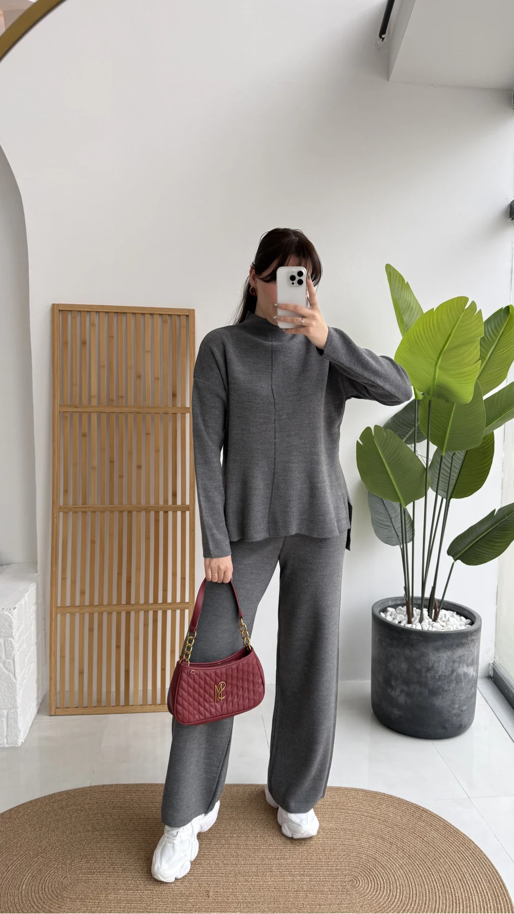 Maysa Dik Yaka Triko Takım - Antrasit - Kod: 3804