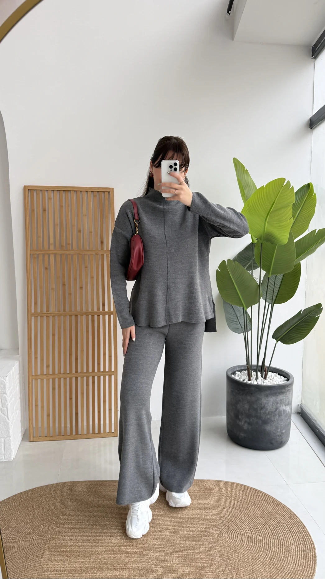 Maysa Dik Yaka Triko Takım - Antrasit - Kod: 3804