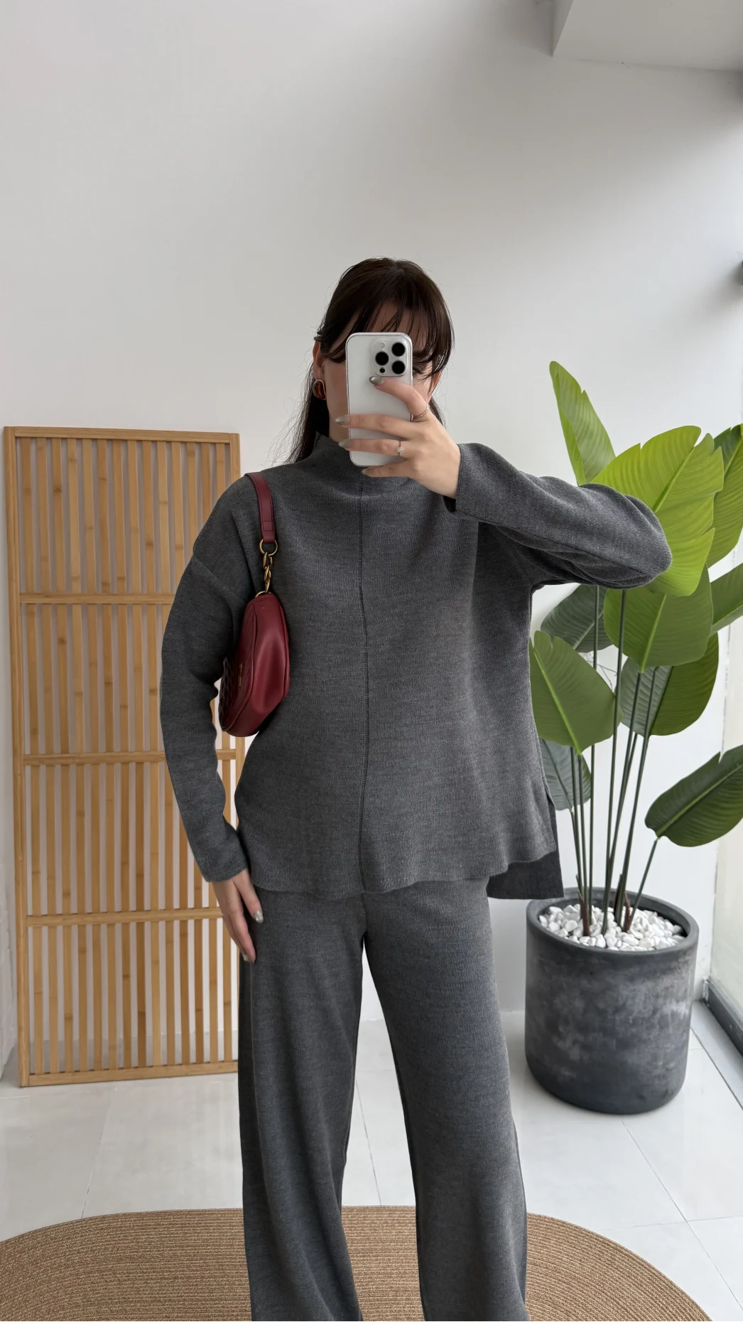 Maysa Dik Yaka Triko Takım - Antrasit - Kod: 3804