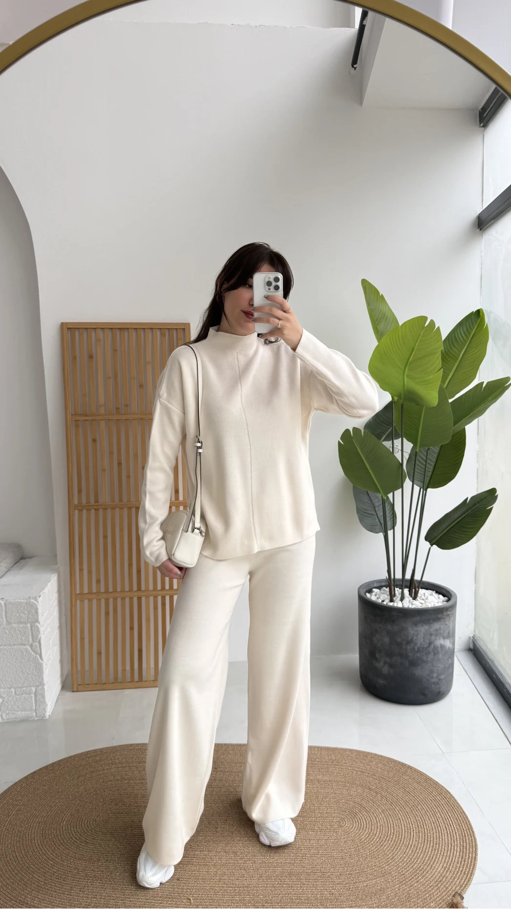 Maysa Dik Yaka Triko Takım - Ekru - Kod: 3804