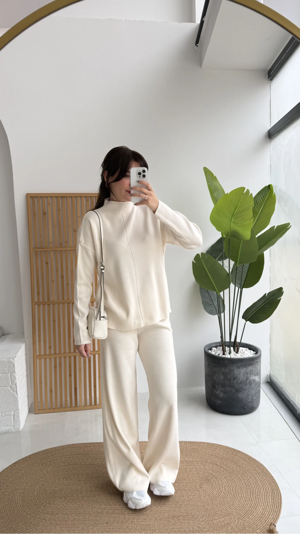 Maysa Dik Yaka Triko Takım - Ekru - Kod: 3804