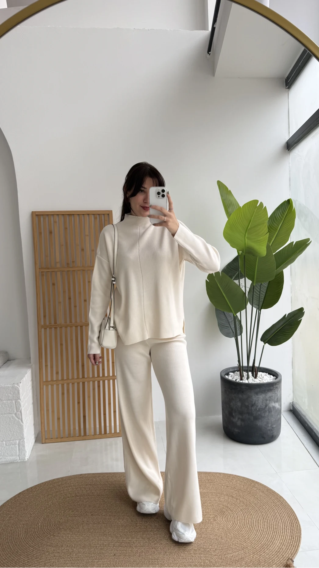 Maysa Dik Yaka Triko Takım - Ekru - Kod: 3804