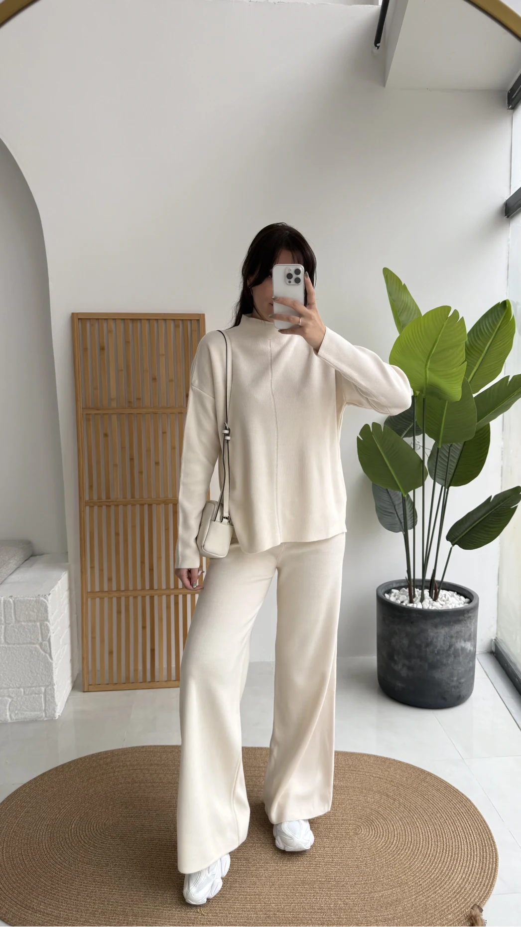 Maysa Dik Yaka Triko Takım - Ekru - Kod: 3804