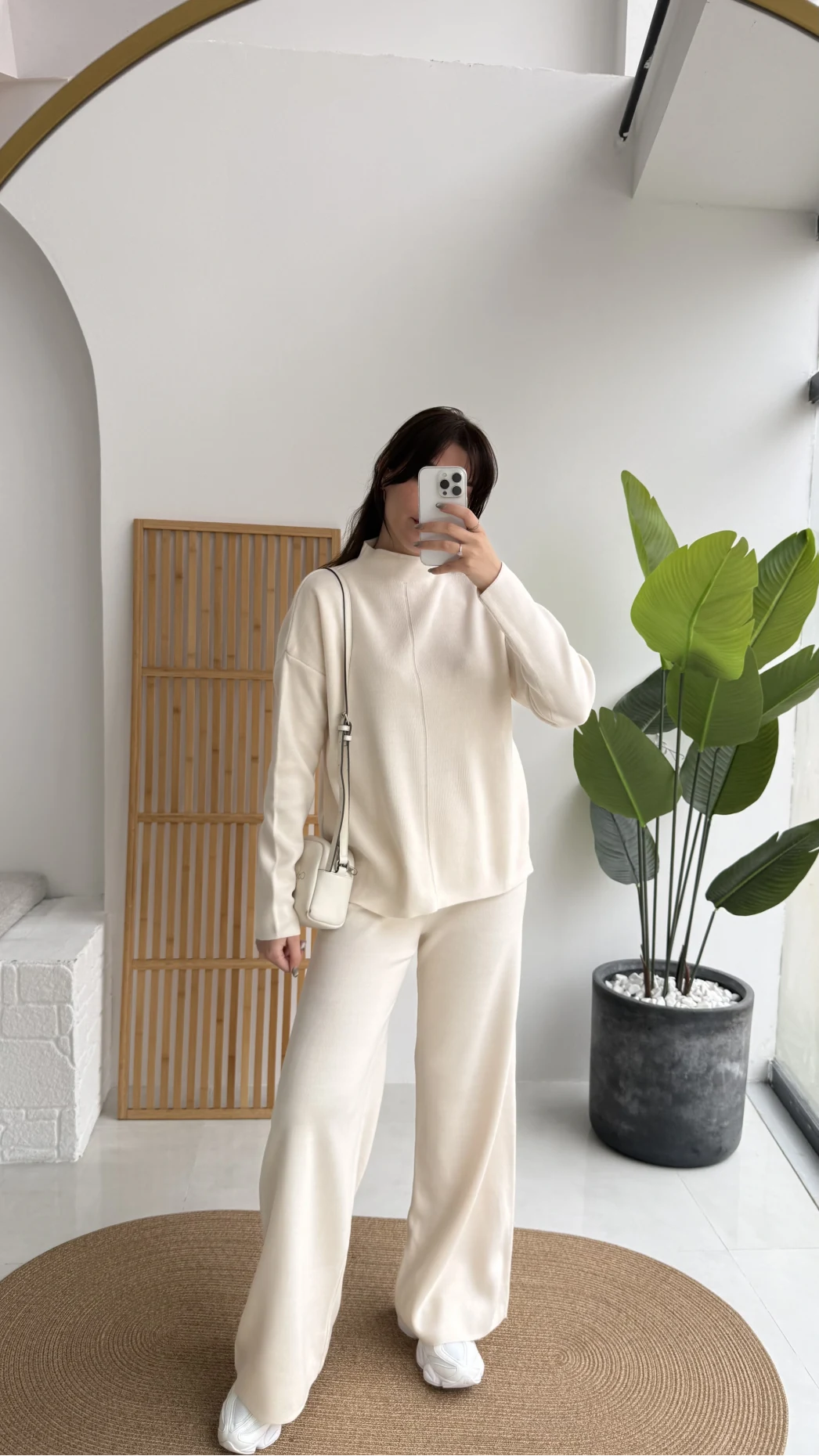 Maysa Dik Yaka Triko Takım - Ekru - Kod: 3804