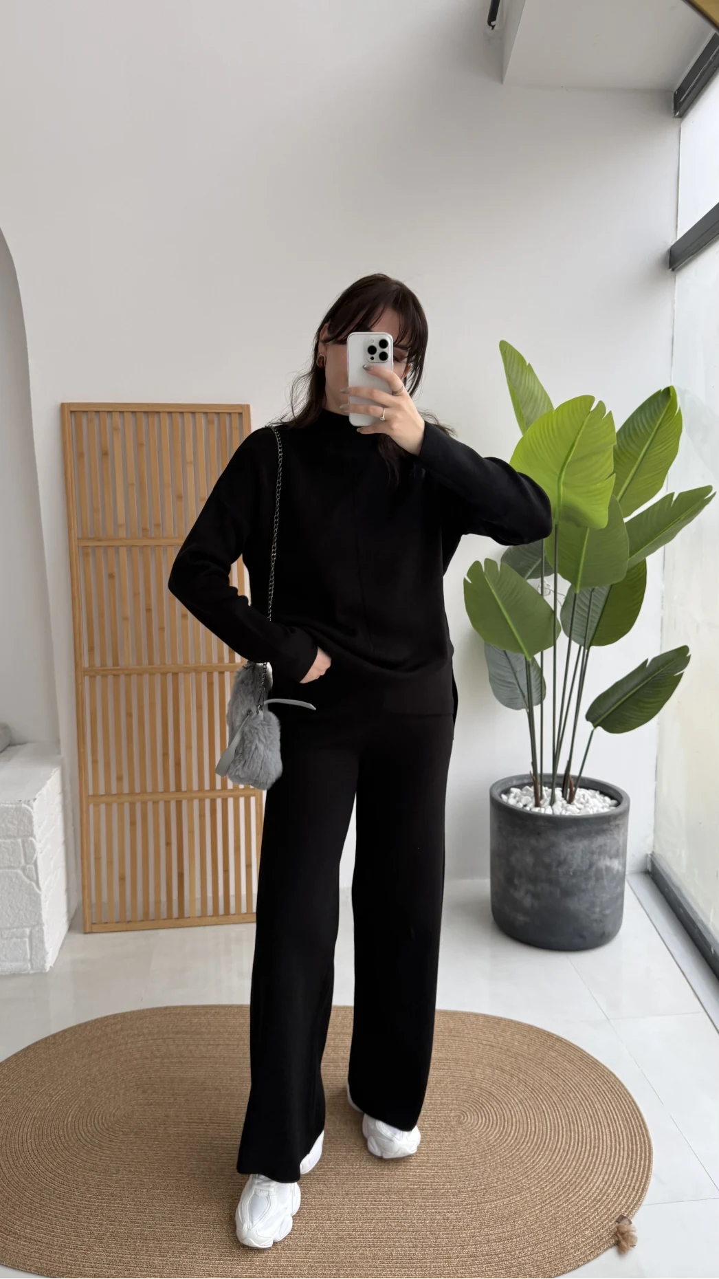 Maysa Dik Yaka Triko Takım - Siyah - Kod: 3804