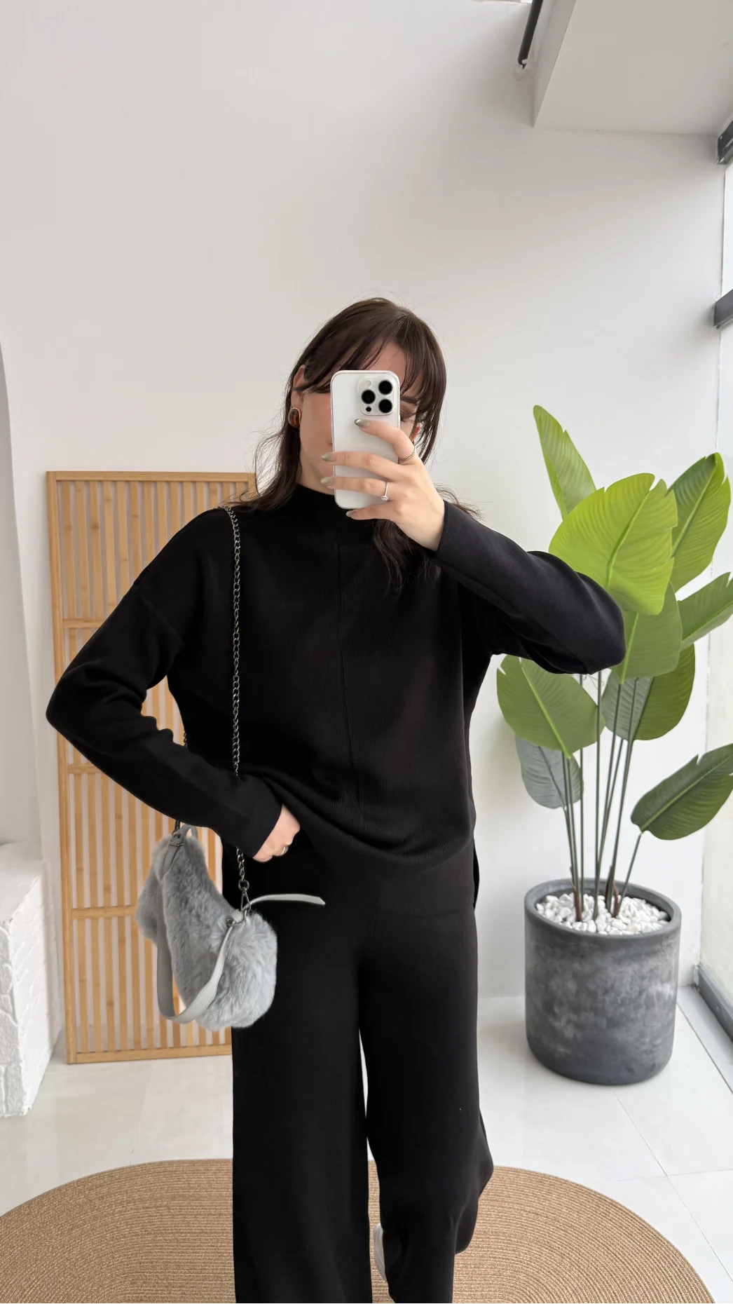 Maysa Dik Yaka Triko Takım - Siyah - Kod: 3804