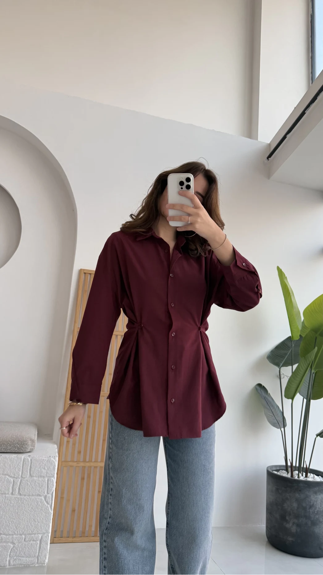 Mean Bel Detay Gömlek - Bordo - Kod: 2135