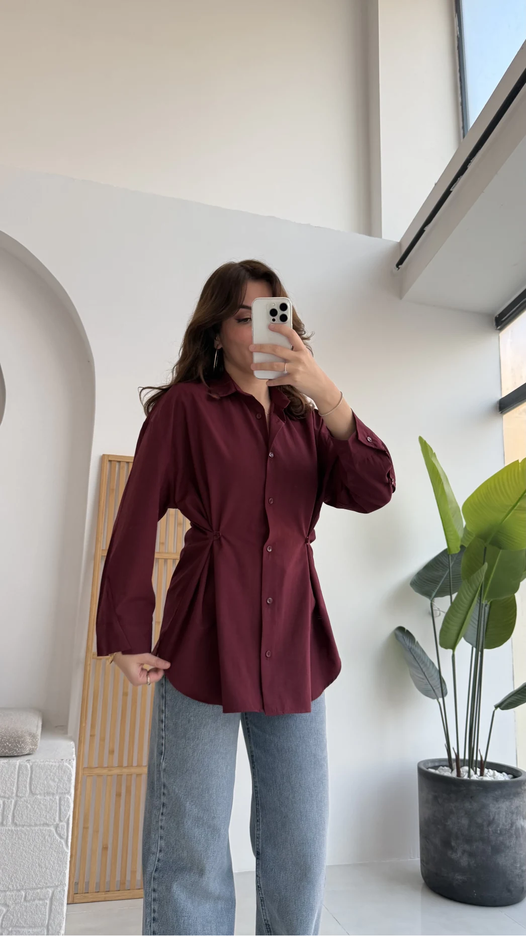 Mean Bel Detay Gömlek - Bordo - Kod: 2135