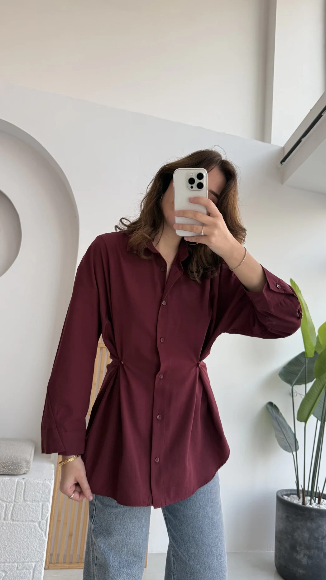 Mean Bel Detay Gömlek - Bordo - Kod: 2135