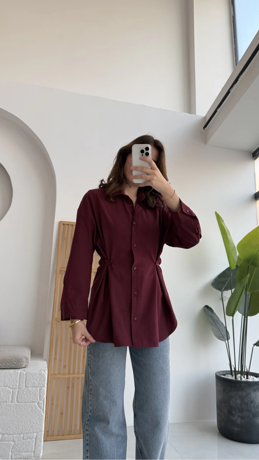 Mean Bel Detay Gömlek - Bordo - Kod: 2135