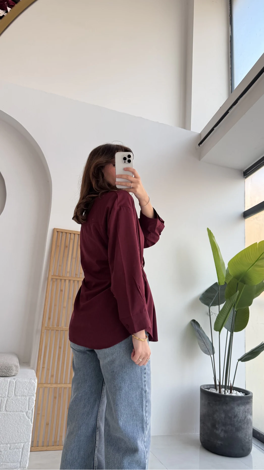 Mean Bel Detay Gömlek - Bordo - Kod: 2135