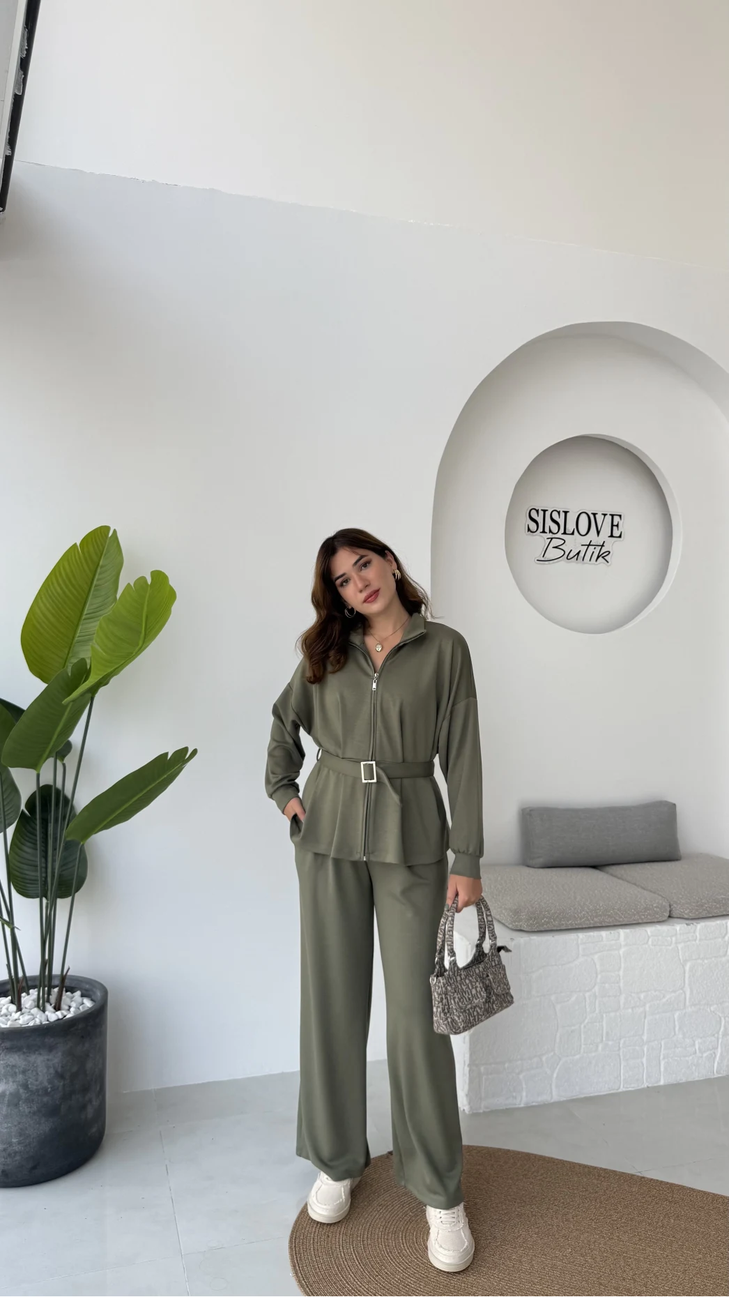 Meeri Kemer Detay Ceket Pantolon Takım - Haki - Kod: 128