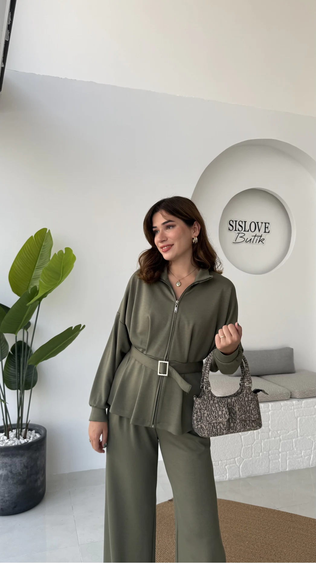 Meeri Kemer Detay Ceket Pantolon Takım - Haki - Kod: 128