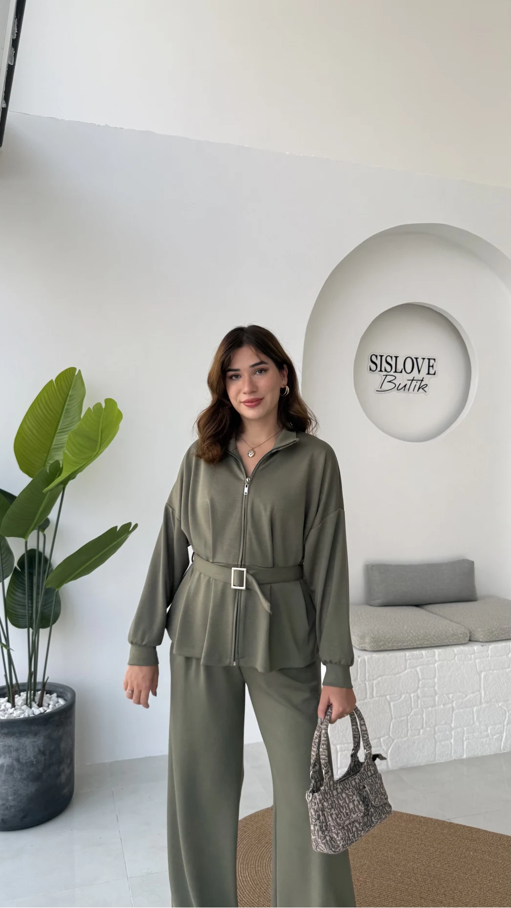 Meeri Kemer Detay Ceket Pantolon Takım - Haki - Kod: 128