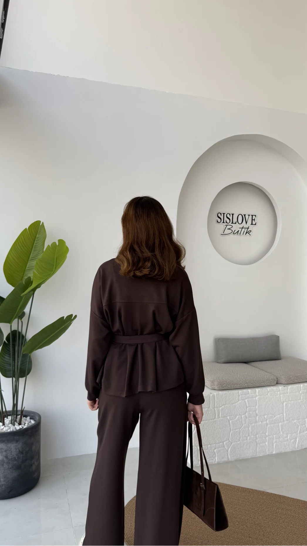 Meeri Kemer Detay Ceket Pantolon Takım - Kahve - Kod: 128