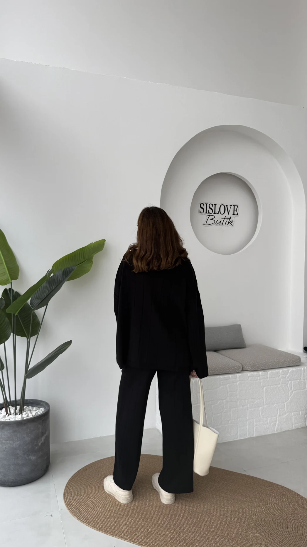 Megan Fitilli Polo Yaka Pantolon Triko Takım - Siyah - Kod: 04588