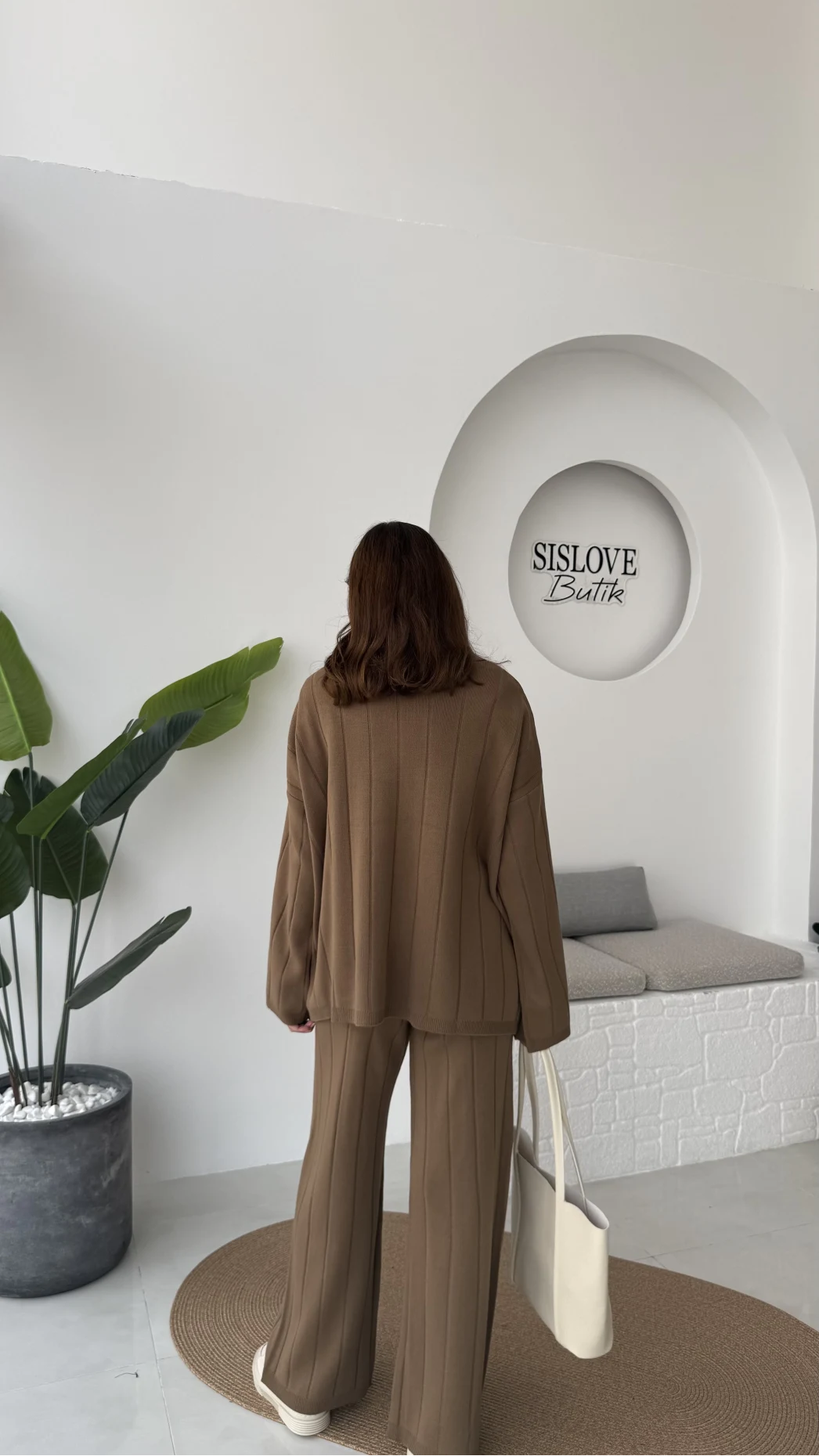 Megan Fitilli Polo Yaka Pantolon Triko Takım - Vizon - Kod: 04588