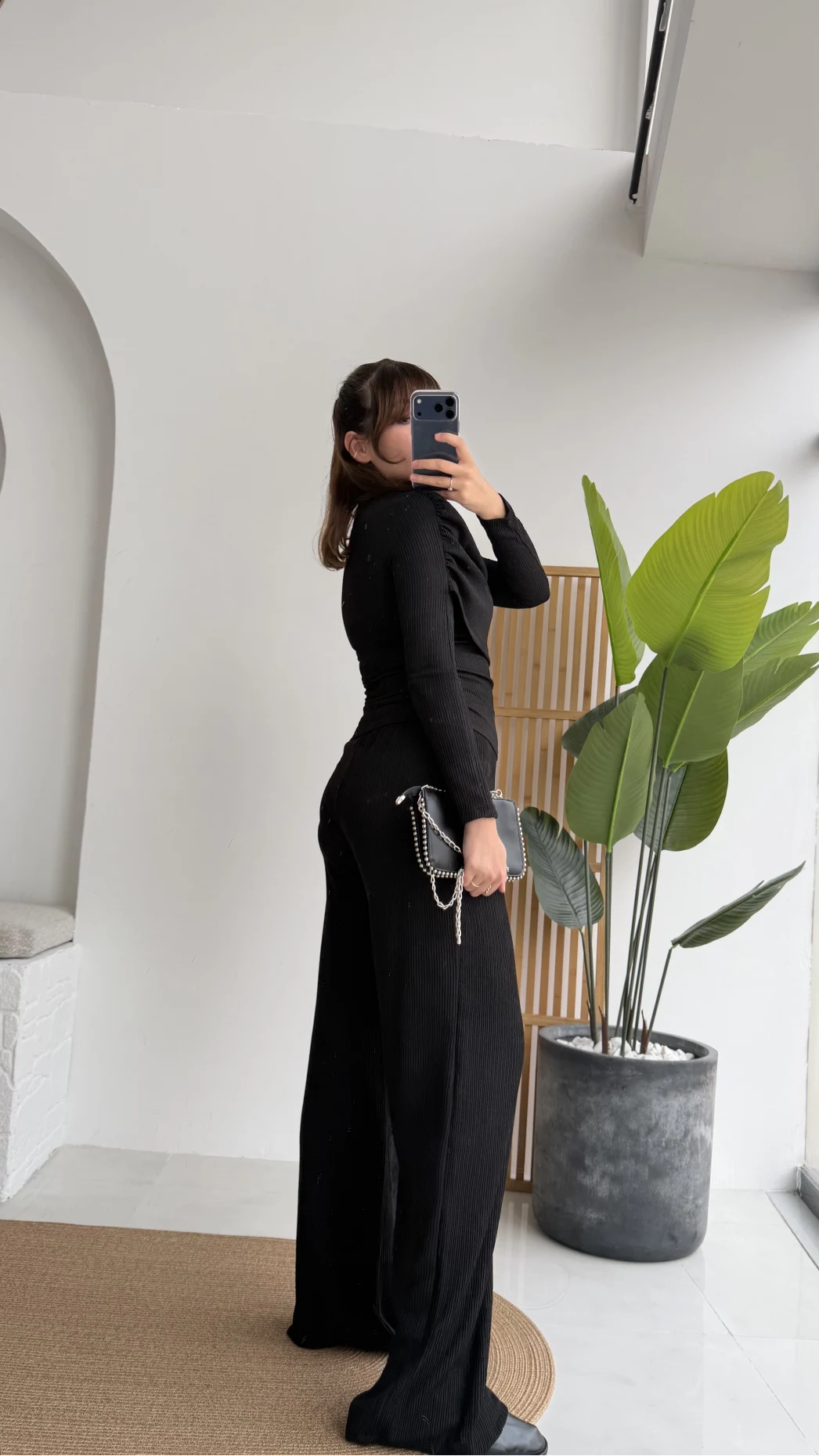 Melanie Fitilli Bluz Pantolon Takım - Siyah