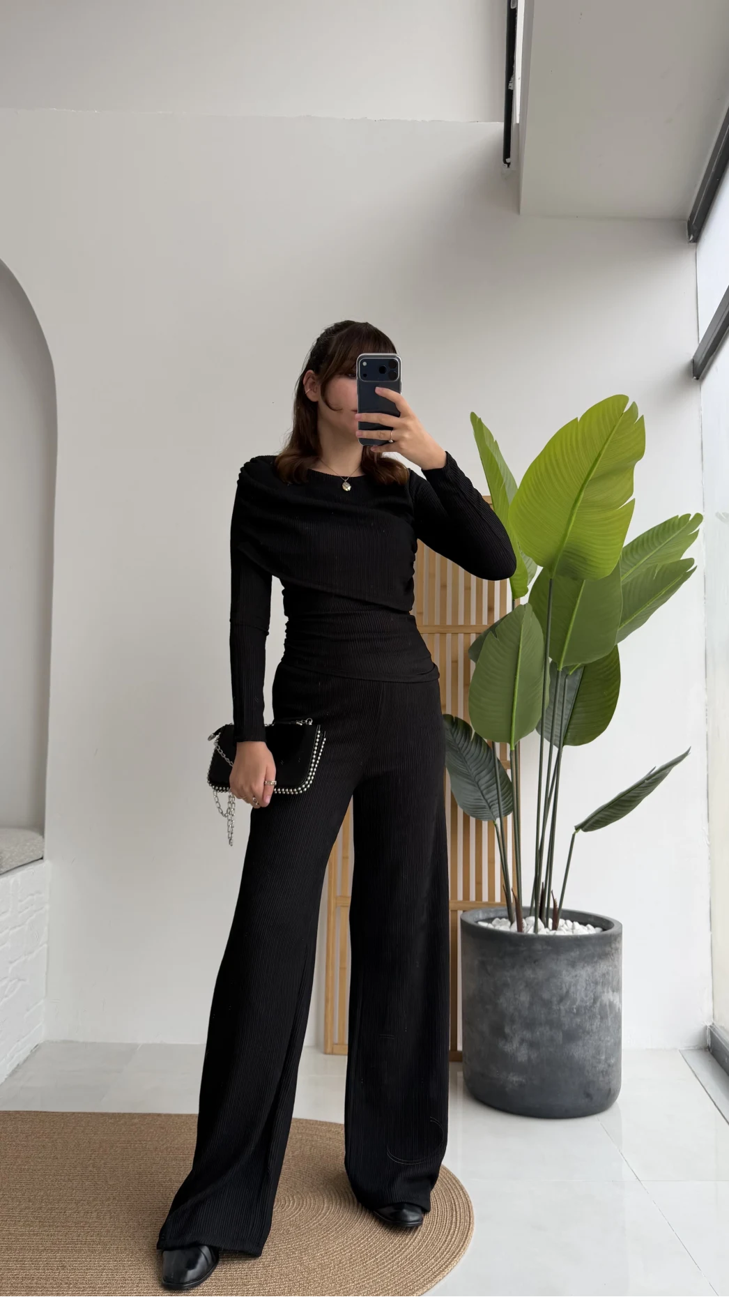 Melanie Fitilli Bluz Pantolon Takım - Siyah