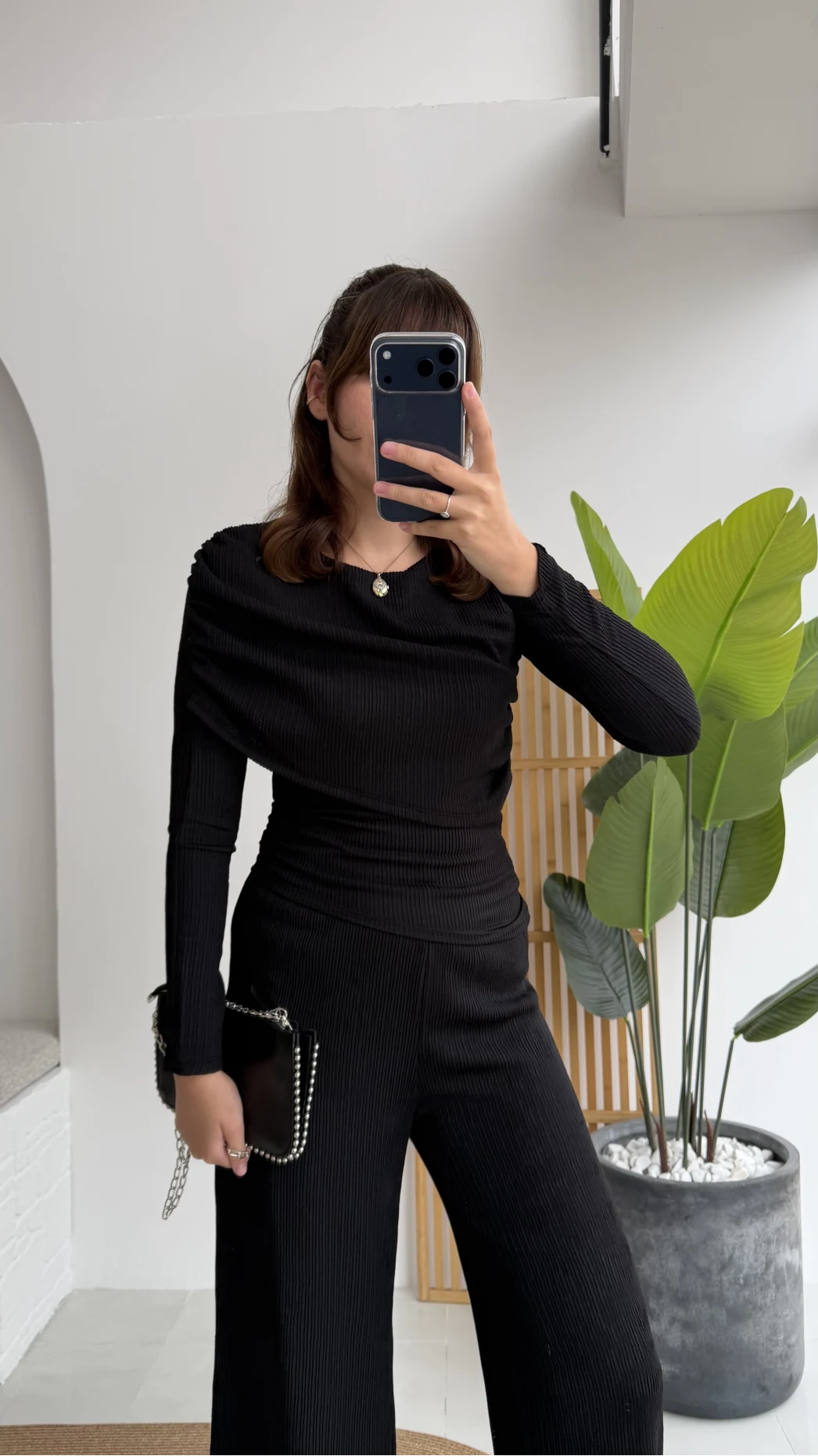 Melanie Fitilli Bluz Pantolon Takım - Siyah