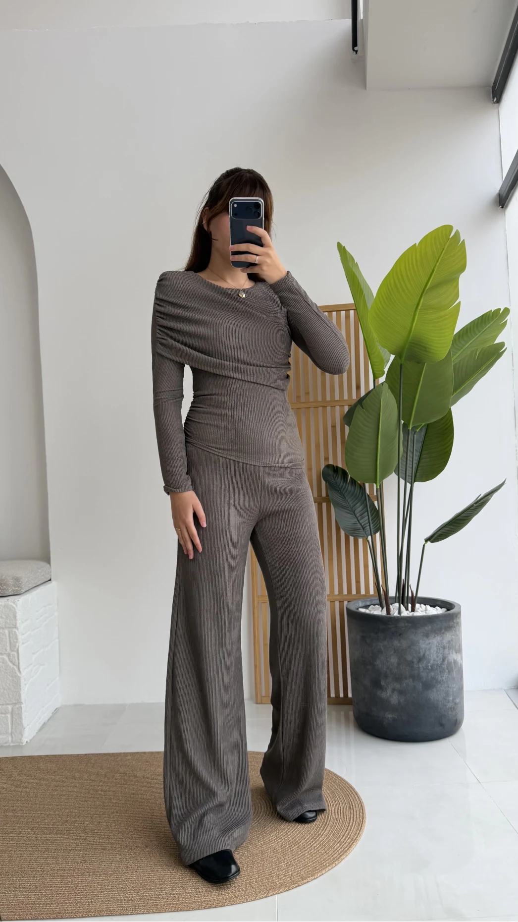 Melanie Fitilli Bluz Pantolon Takım - Vizon Tonları