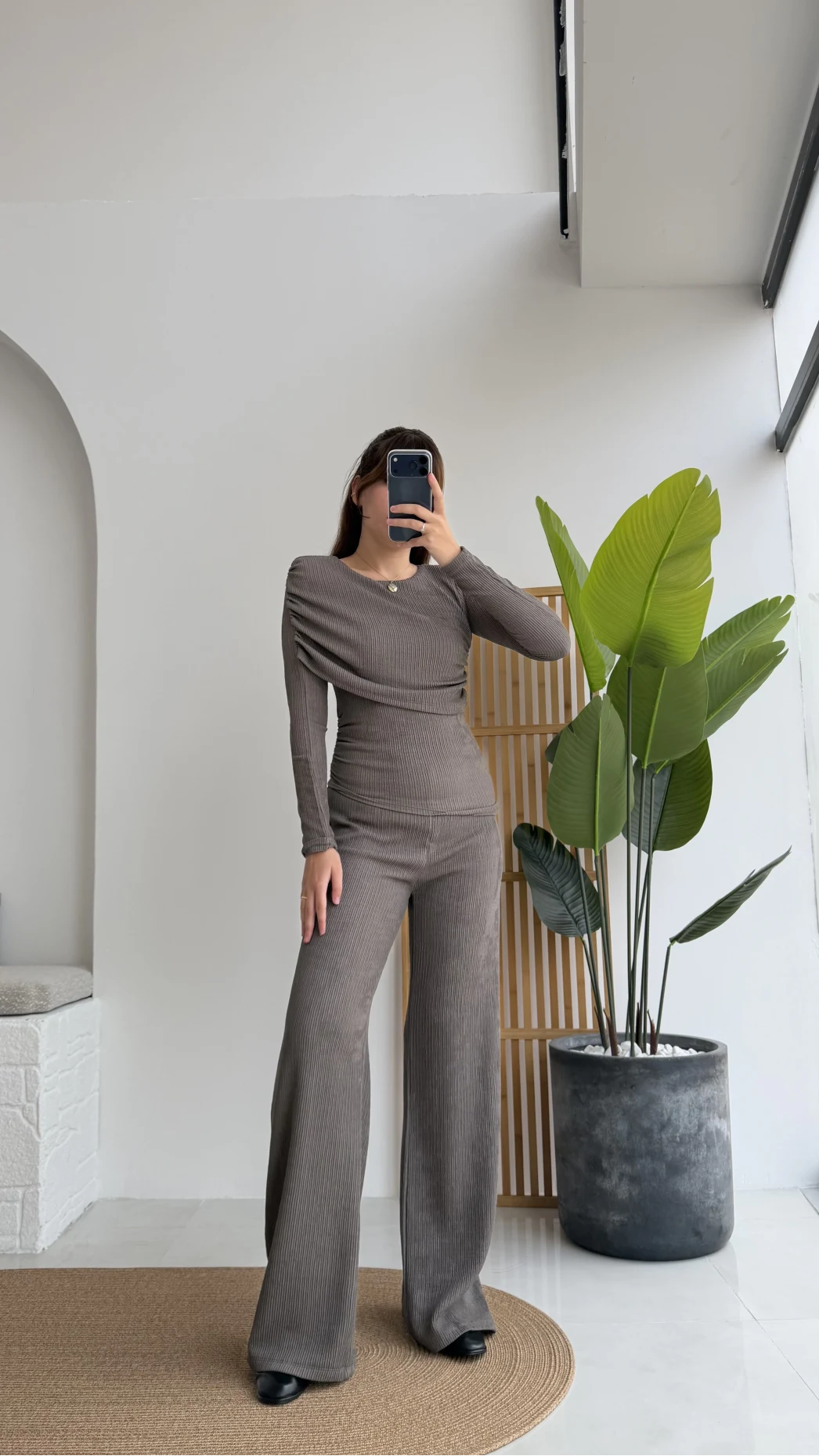 Melanie Fitilli Bluz Pantolon Takım - Vizon Tonları