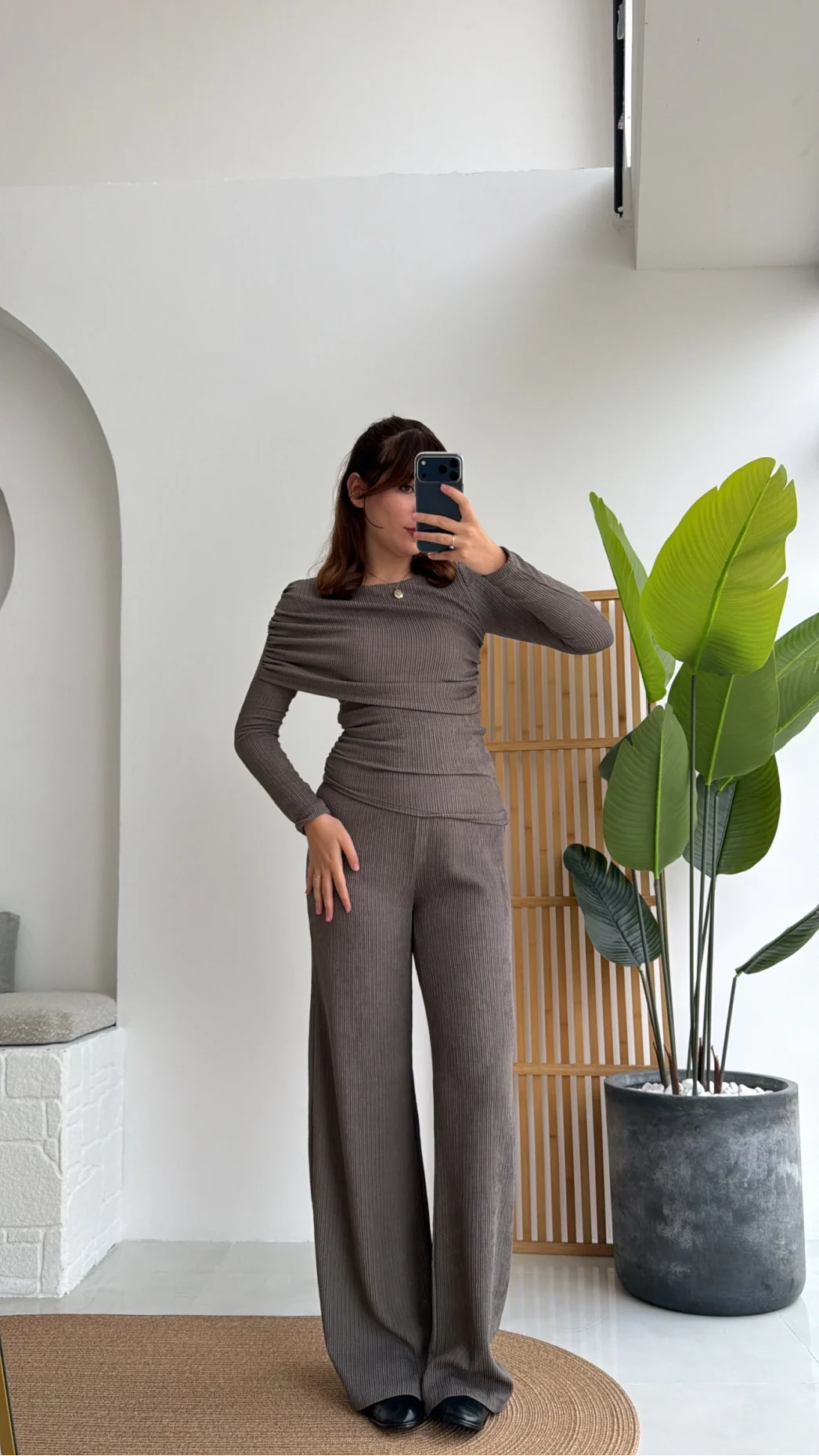 Melanie Fitilli Bluz Pantolon Takım - Vizon Tonları