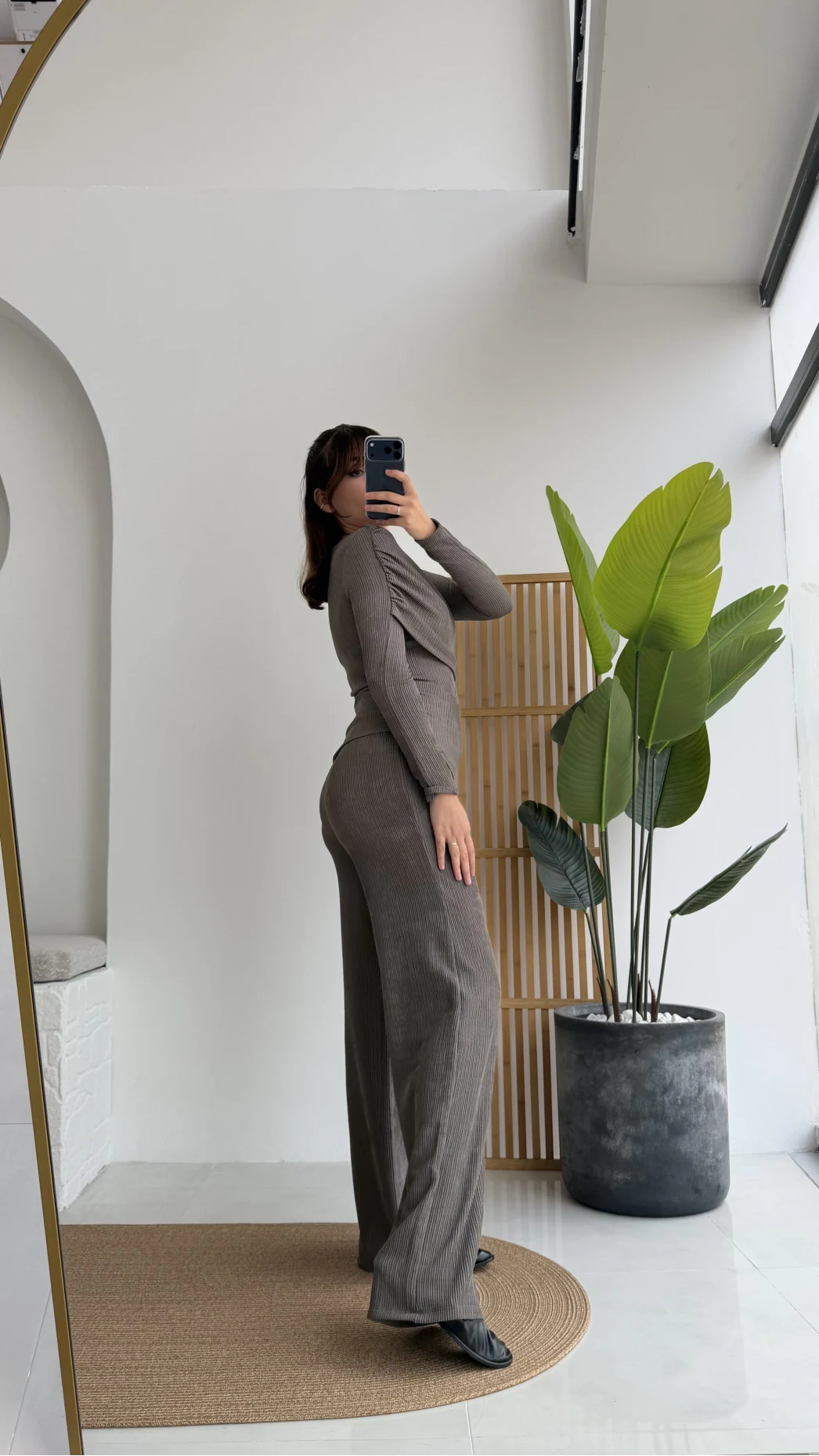 Melanie Fitilli Bluz Pantolon Takım - Vizon Tonları