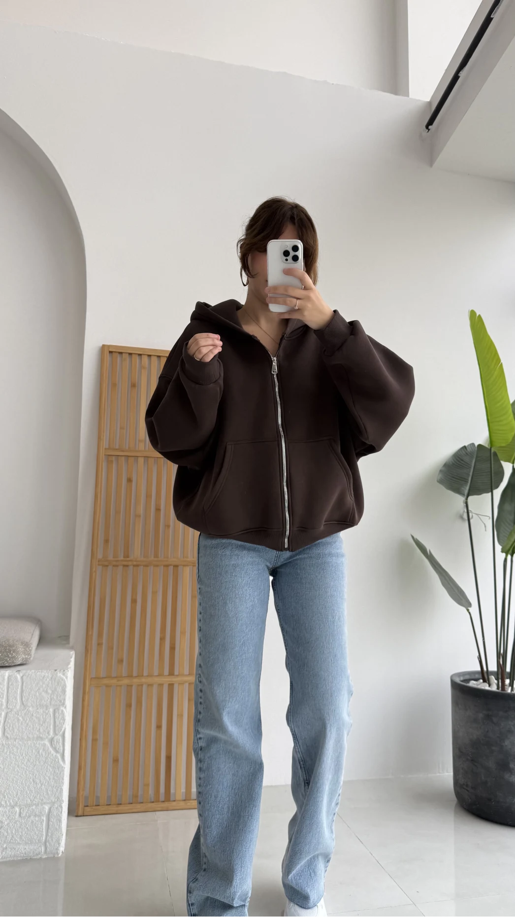 Mercy Oversize Kapüşonlu Hırka Ceket - Kahve