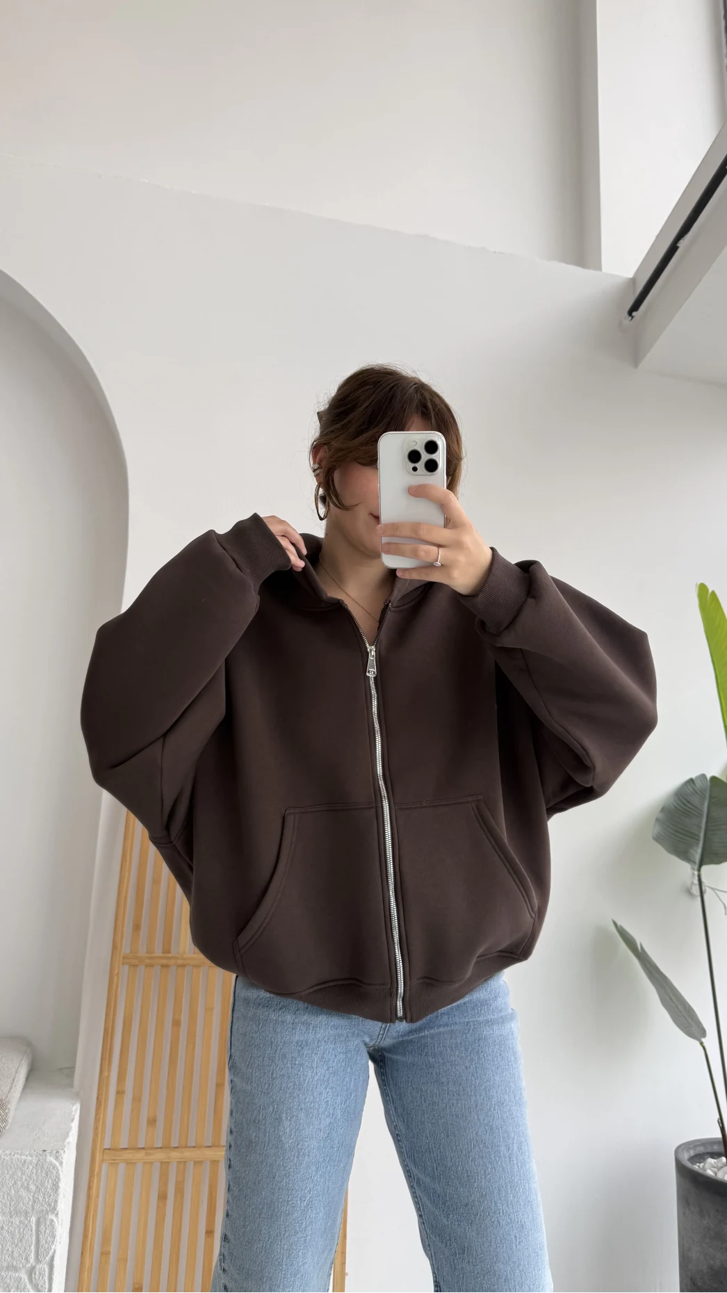 Mercy Oversize Kapüşonlu Hırka Ceket - Kahve