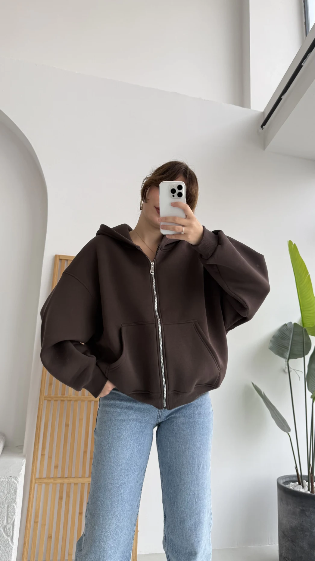 Mercy Oversize Kapüşonlu Hırka Ceket - Kahve
