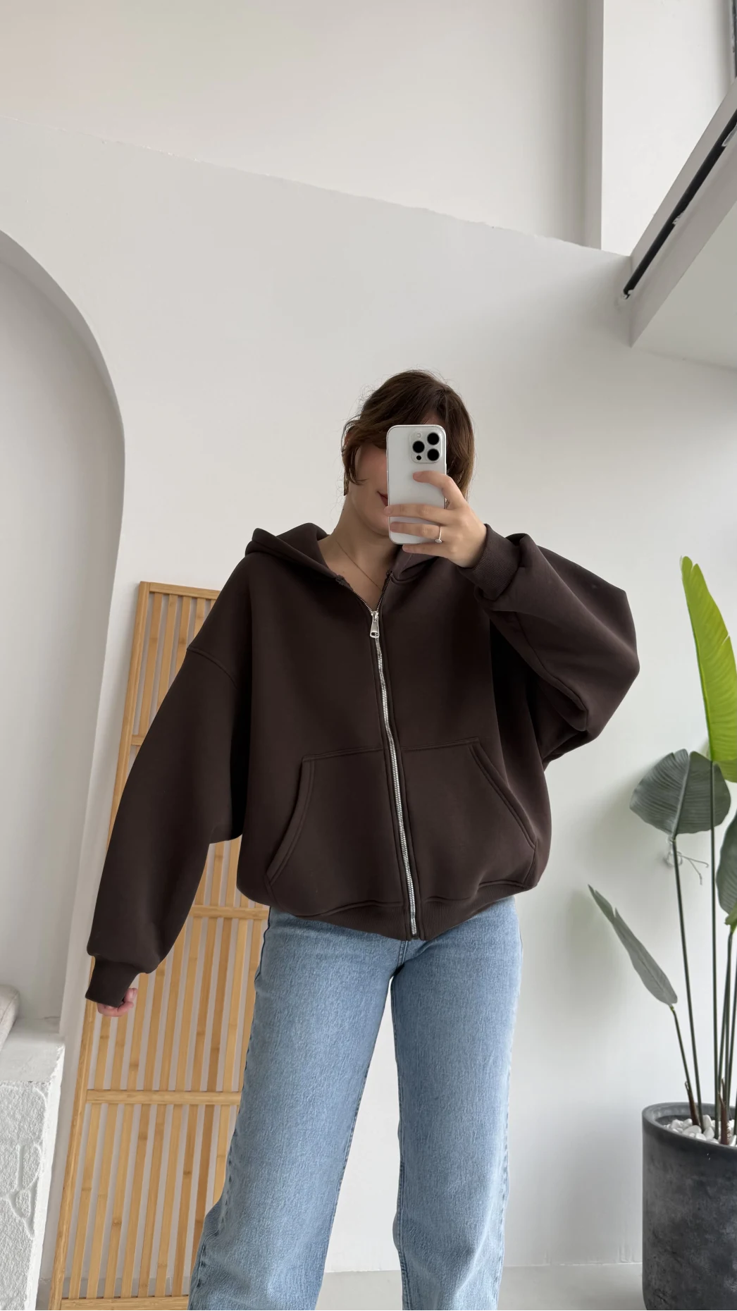 Mercy Oversize Kapüşonlu Hırka Ceket - Kahve