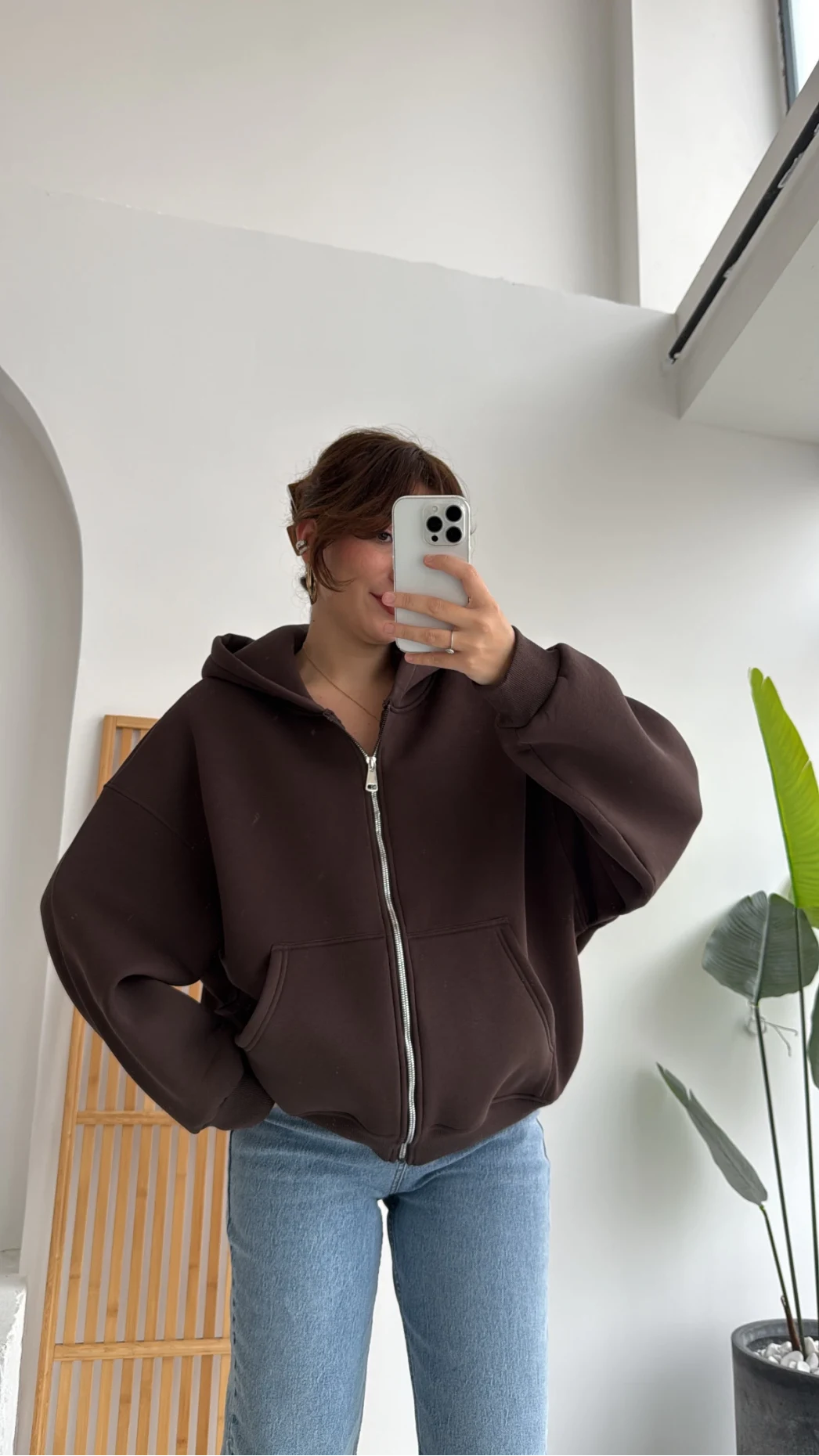 Mercy Oversize Kapüşonlu Hırka Ceket - Kahve