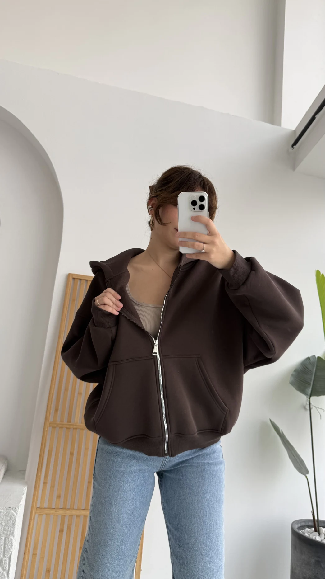 Mercy Oversize Kapüşonlu Hırka Ceket - Kahve